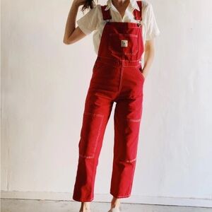 Hey Gang Knee Patch Red Denim Overalls